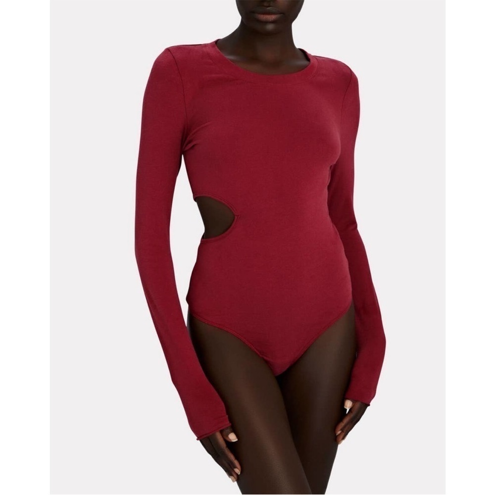 The Range Sueded Jersey Red Cutout Carved Bodysuit Intermix Sz S NEW